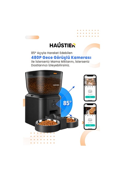 Qq025-dual Kameralı Akıllı Otomatik Kedi Mama Kabı, 480p Gece Görüşlü 2.4ghz, 4lt, Çift Metal Kase