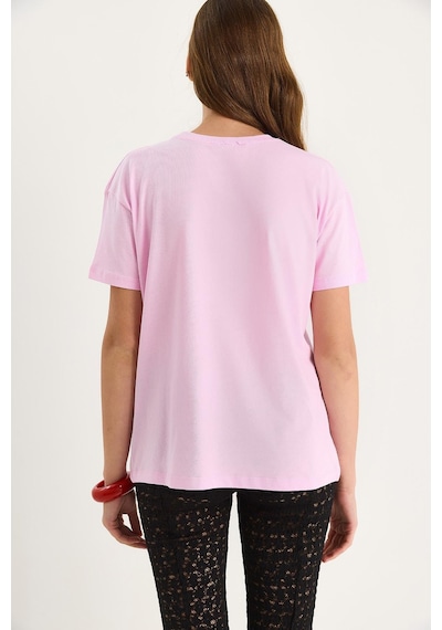 Shade Kadın Pamuklu Kısa Kollu Bisiklet Yaka Kalp Nakışlı T-shirt 60602028 - Pembe