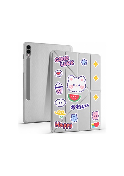 Samsung Galaxy Tab S9 Fe Plus / S9 Plus / S10 Plus Uyumlu Kalem Bölmeli Kawaii Origami Standlı Uyuku Modlu Tablet Kılıfı Arka Kapak