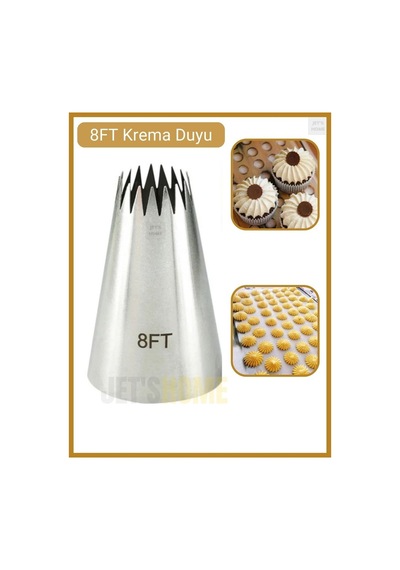 8ft Büyük Boy Yıldız Krema Duyu Cupcake, Kurabiye Ve Hamur Şekillendirici Paslanmaz Çelik Süsleme Uç Metalik Gri