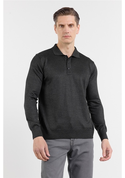 İmza Antrasit Polo Yaka Cepsiz Comfort Fit Classic Pamuklu Triko Kazak 1012255155