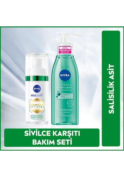 Nivea Luminous630 Sivilce Karşıtı Serum 30 ML + Derma Skin Clear Sivilce Karşıtı Yüz Temizleme Jeli 150 ML