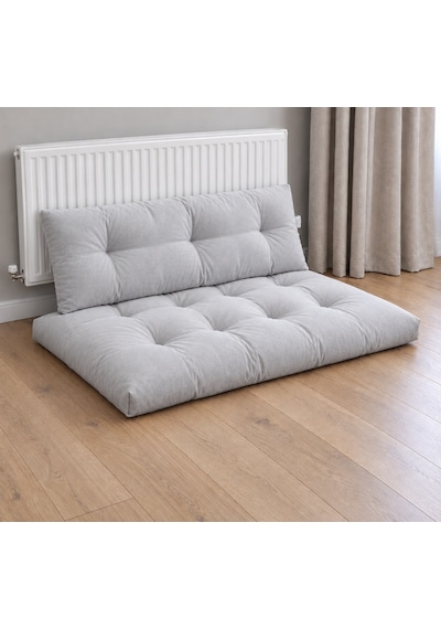 Kadife Döşemelik Kumaştan El Emeği Alt Üst Takım Petek Önü Minder 100x65cm Açık Gri