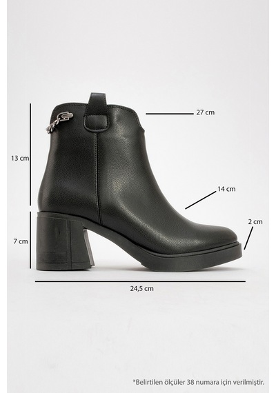 Luvishoes Luvi Shoes Mier Siyah Cilt Zincir Detaylı Kadın Kalın Topuklu Bot Siyah-Cilt