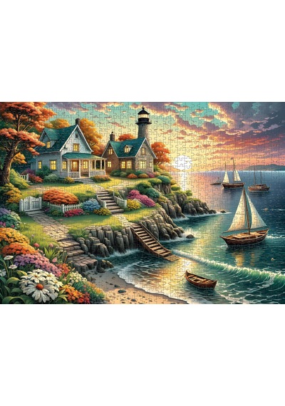 Nova Puzzle 1000 Parça Gün Batımında Sakin Liman Puzzle - 41197 - Deniz Feneri