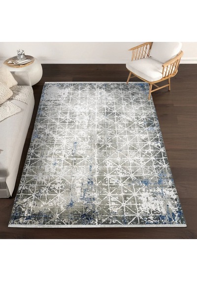 Bespoky Artex 5852a Geometrik Desenli Salon Halısı Dijital Baskı Gri