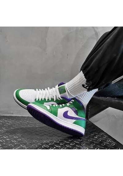 Nike Air Jordan 1 Mid Hulk Basketbol Ayakkabısı Mor - Yeşil