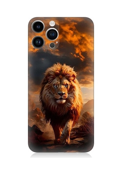 Apple Uyumlu iPhone 13 Pro Yırtıcı Aslan Kral Desenli Silikon Kılıf
