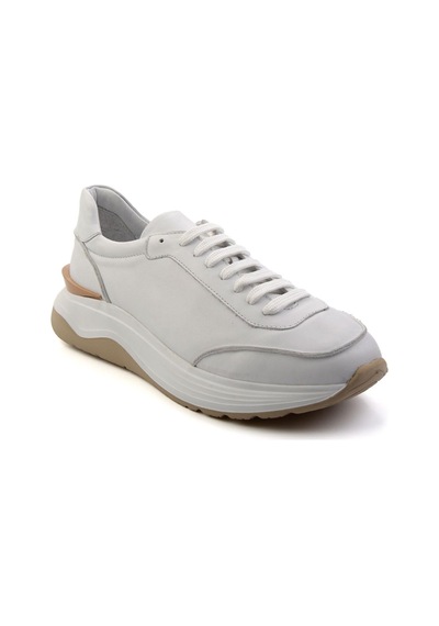 Bambi Beyaz Hakiki Deri Erkek Sneaker E01087115603 Beyaz