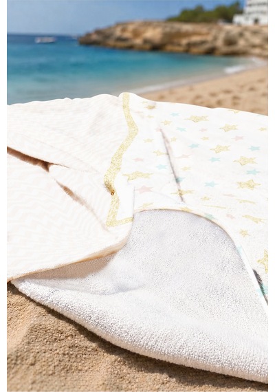Yıldızlı Zigzag Çocuk Plaj Havlusu - Pastel Modern Havuz Deniz Hızlı Kuruyan Mikrofiber Havlu Çok Renkli