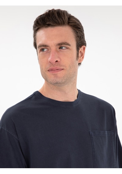Lacivert Oversize Bisiklet Yaka T-shirt