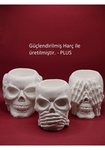 10cm Üçlü Kuru Kafa Seti - Görmedim Duymadım Bilmiyorum Temalı Gothic