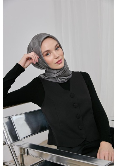 Silk Home Polyester Karışımlı Shiny Eşarp Gümüş Etnik Desenli Parlak Dokulu 90x90 Çok Renkli