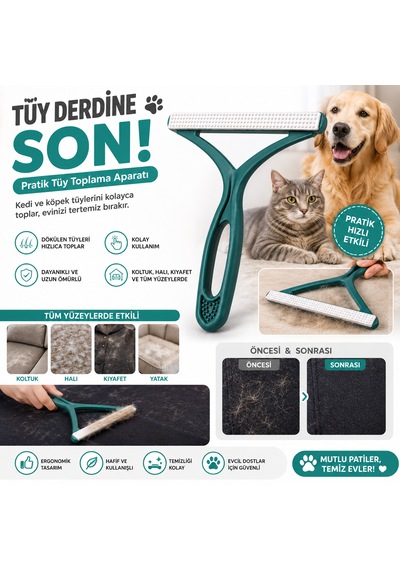 Kedi Köpek Tüy Toplama Tarağı Tüy Alıcı Aparat Pratik Tüy Temizleme Fırçası