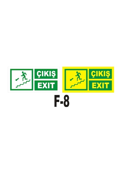Fosforlu & Düz Levha Çıkış Exıt Yönlendirme Sol Merdiven Iniş