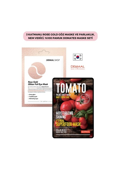Dermal 3 Katmanlı Rose Gold Göz Maskesi + Pamuk Domates Maskesi