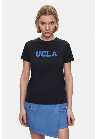 Isolde Siyah Bisiklet Yaka Baskılı Standard Fit Kadın Tshirt Siyah