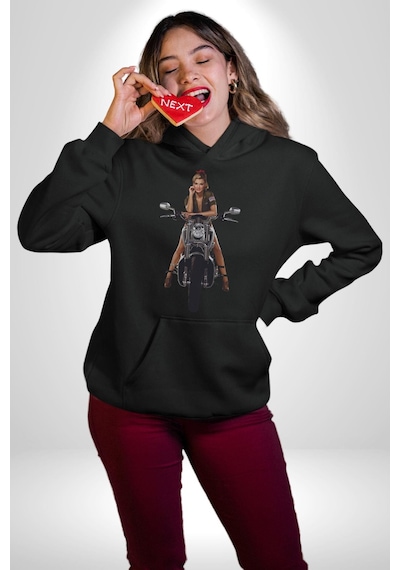 Motosiklet Kadın Kadın Erkek Siyah Kapüşonlu Sweatshirt Hoodie Siyah