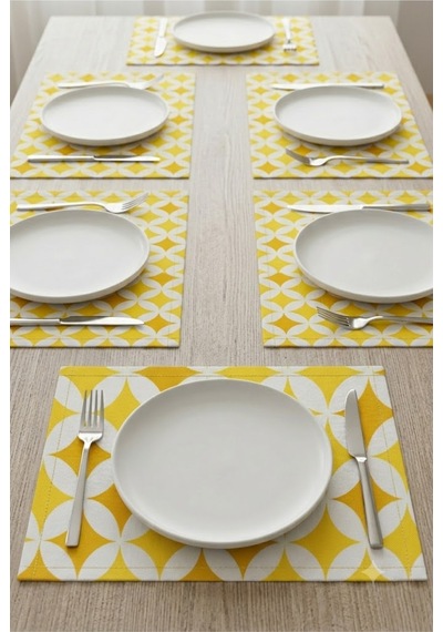 Yemek Masası Tabak Altlığı 6'lı Set Leke Tutmaz Dikdörtgen Kumaş Supla Tabak Altlığı 35x45 Sarı