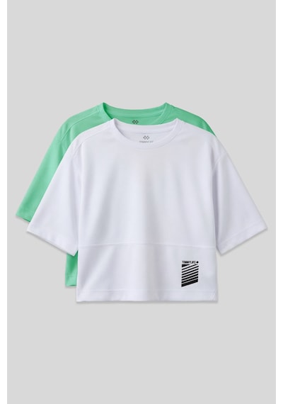 Oversize Fit O Yaka 2li Paket Beyaz-su Yeşili Kadın T-shirt - 97284 Beyaz - Yeşil
