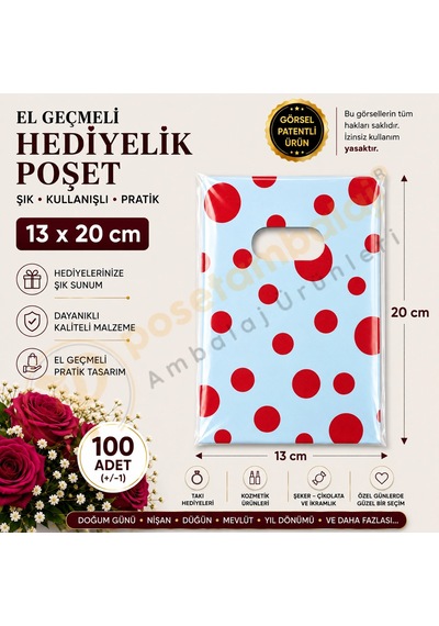 Kırmızı Puantiye Desenli Hediyelik Poşet 13x20 Cm