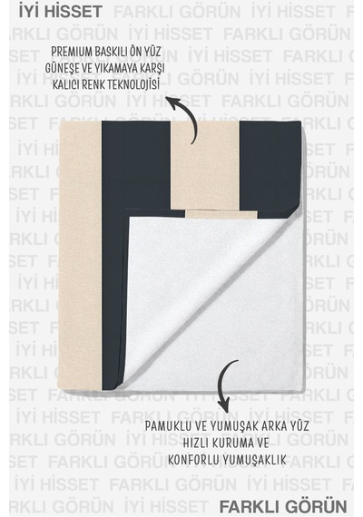Çizgili Siyah Bej Modern Plaj Havlusu - Minimalist Resort Stil Hızlı Kuruyan Mikrofiber Havlu Puslu Dalgası