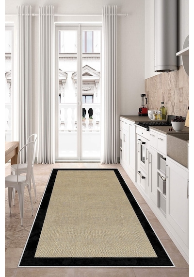 West Home Dijital Baskı Yıkanabilir Kaymaz Taban Salon Halısı Mutfak Halısı Koridor Halısı Wh 455 Black