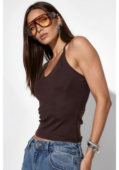 Hiccup Busem Slim Fit Halter Yaka Jarse Bluz Siyah