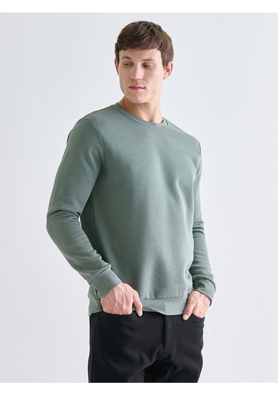 Lcwaıkıkı Basic Yeşil Bisiklet Yaka Erkek Kalın Sweatshirt