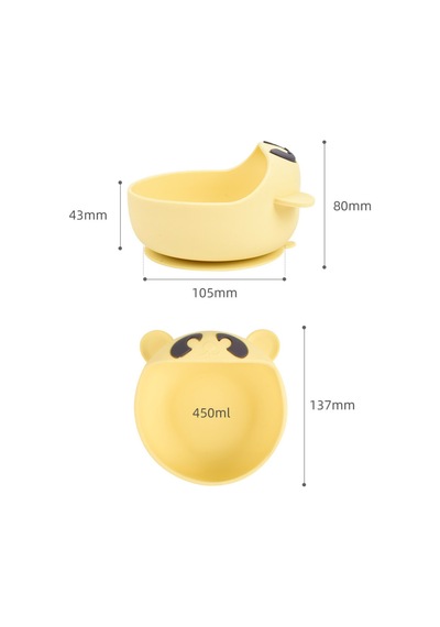 Premium Çocuk Vakumlu Silikon Beslenme Mama Kase, Paslanmaz Çelik Çatal-kaşık /9+ Ay Sarı