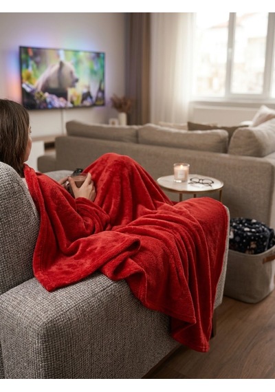 Anyelahome Peluş Kırmızı Tv Battaniyesi