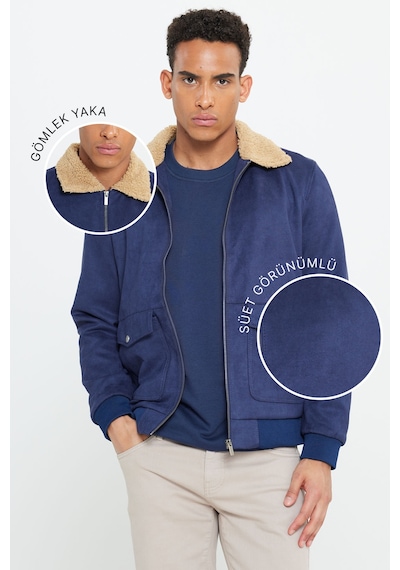 Ac&Co / Altınyıldız Classics Erkek Lacı Standart Fit Normal Kesim Gömlek Yaka Mont Lacivert Ac&Co / Altınyıldız Classics Erkek Lacı Standart Fit Normal Kesim Gömlek Yaka Mont Lacivert