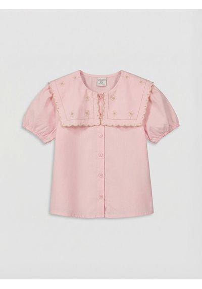 LC Waikiki Lcw Kids Pembe Nakışlı Kısa Kollu Kız Çocuk Gömlek Pınk