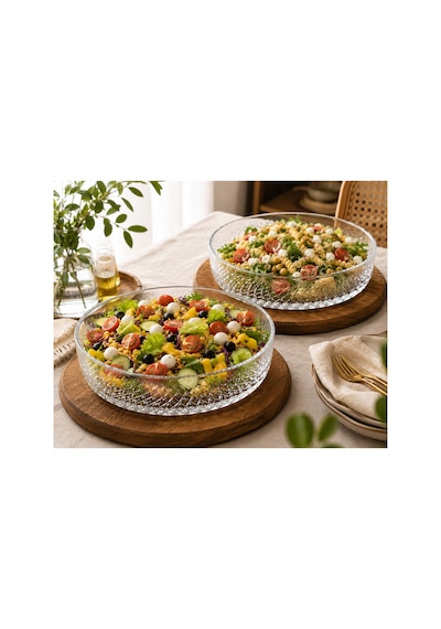 En Büyük Boy 2 Li Cam Kase Seti,25 Cm,şeffaf Servis,salata,meyve,kuruyemiş,meze,sunum Kasesi Şeffaf