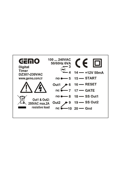 Gemo Dz307-230vac ,72x72mm 110v..220vac Kontak-2a2k Fonkisyonel Zaman Röle