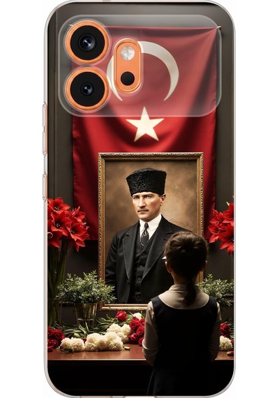 Honor 600 Uyumlu Atatürk Türk Bayrağı Tablo Baskılı Silikon Kılıf Renkli