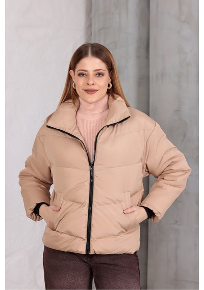 Blayn Jeans Kadın Kapüşonsuz Şişme Mont Krem