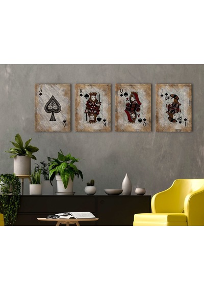 Bk Home İskambil Tasarımlı 4'lü Kanvas Tablo 30x50cm-1