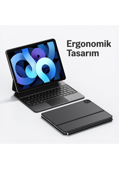 Ik07 Manyetik Bluetooth Klavyeli İpad Kılıfı Çoklu Dokunmatik Yüzeyli 7 Renk Aydınlatmalı İnce Tasarım İpad10. Nesil İpad 11 A16 Uyumlu Gümüş