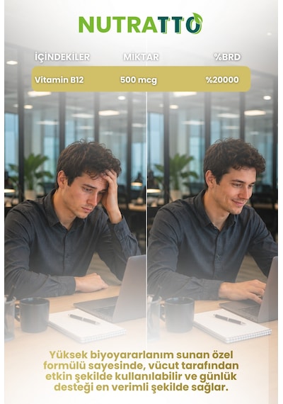 Nutratto B12 Sprey Vitamin B12 1000 Mcg Metilkobalamin Takviye Edici Gıda 30 Ml