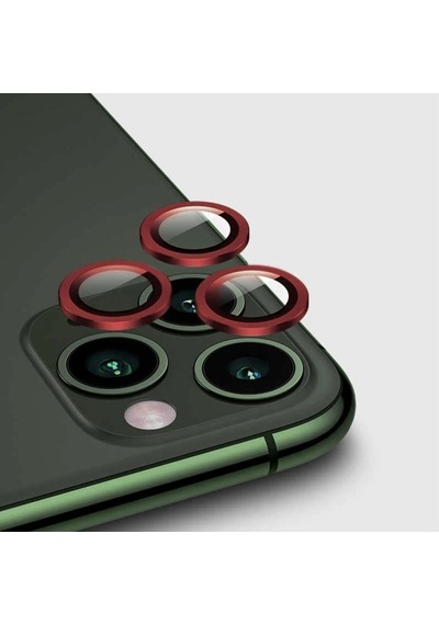 Apple İphone 11 Pro Kamera Koruyucu Lens Mercek Metal Çerçeveli 3lü Set Kırmızı Red