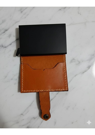 Hakiki Deri Mekanizmalı Akıllı Cüzdan Kartlık Turuncu