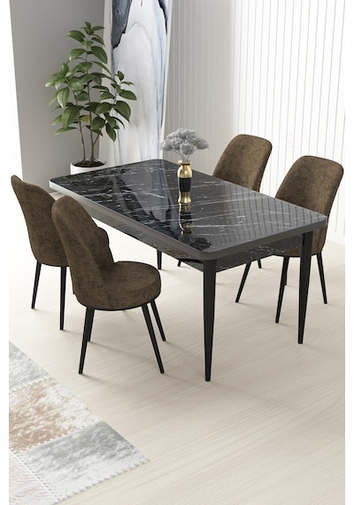 Canisa Nil Serisi 70x110 Sabit Mutfak Masası Takımı Siyah Mermer Desen Masa 4 Kahverengi Sandalye Masa Siyah Mermer Desen Sandalye Kahve Canisa Nil Serisi 70x110 Sabit Mutfak Masası Takımı Siyah Mermer Desen Masa 4 Kahverengi Sandalye Masa Siyah Mermer Desen Sandalye Kahve