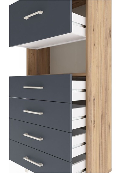 Arges Dolap Tek Raflı 5 Çekmeceli 60x30x134 Çam-antrasit Atlas Çam