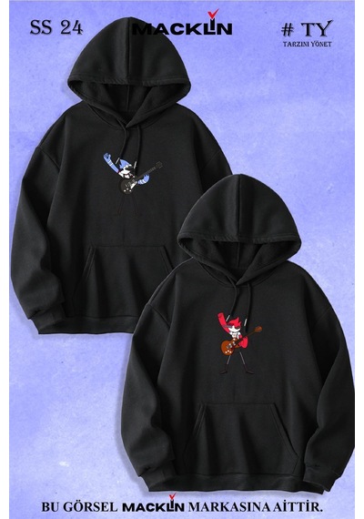 Macklin Sevgili Çift Kombin Mordecai Ve Margaret Baskılı Özel Tasarım Kapüşonlu Sweatshirt 2li Set Takım Siyah Mck0979 Siyah