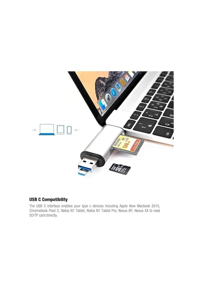 Ads-103 Macbook Uyumlu Type-c To Usb 3.0 Flash Otg Veri Aktarım Sd Tf Tak Çalıştır Kart Okuyucu