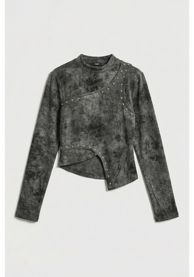 it's basic Kadın Antrasit Gri W5 Asimetrik Kesim Drop Detaylı Özel Tasarım Crop Top