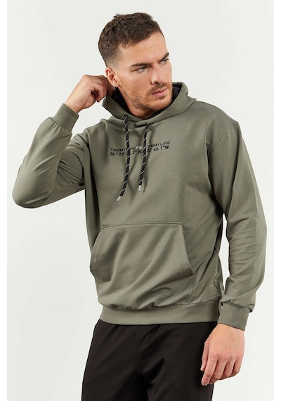 Tommy Life Çağla - Siyah Kapüşonlu Kanguru Cep Lastik Paça Erkek Oversize Eşofman Takımı - 85117 Yeşil - Siyah