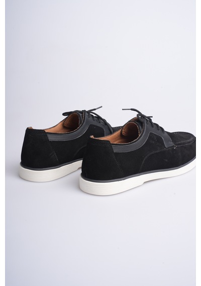 Fame Step Hakiki Deri Erkek Loafer Ayakkabı Casual Süet Günlük Rahat Bağcıklı Model Ravenna siyah