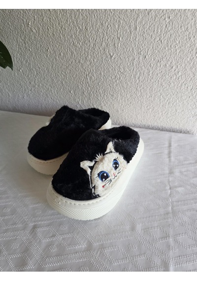 Kadın Kedili Peluş Rahat Ev Terliği 25bnt133 Siyah